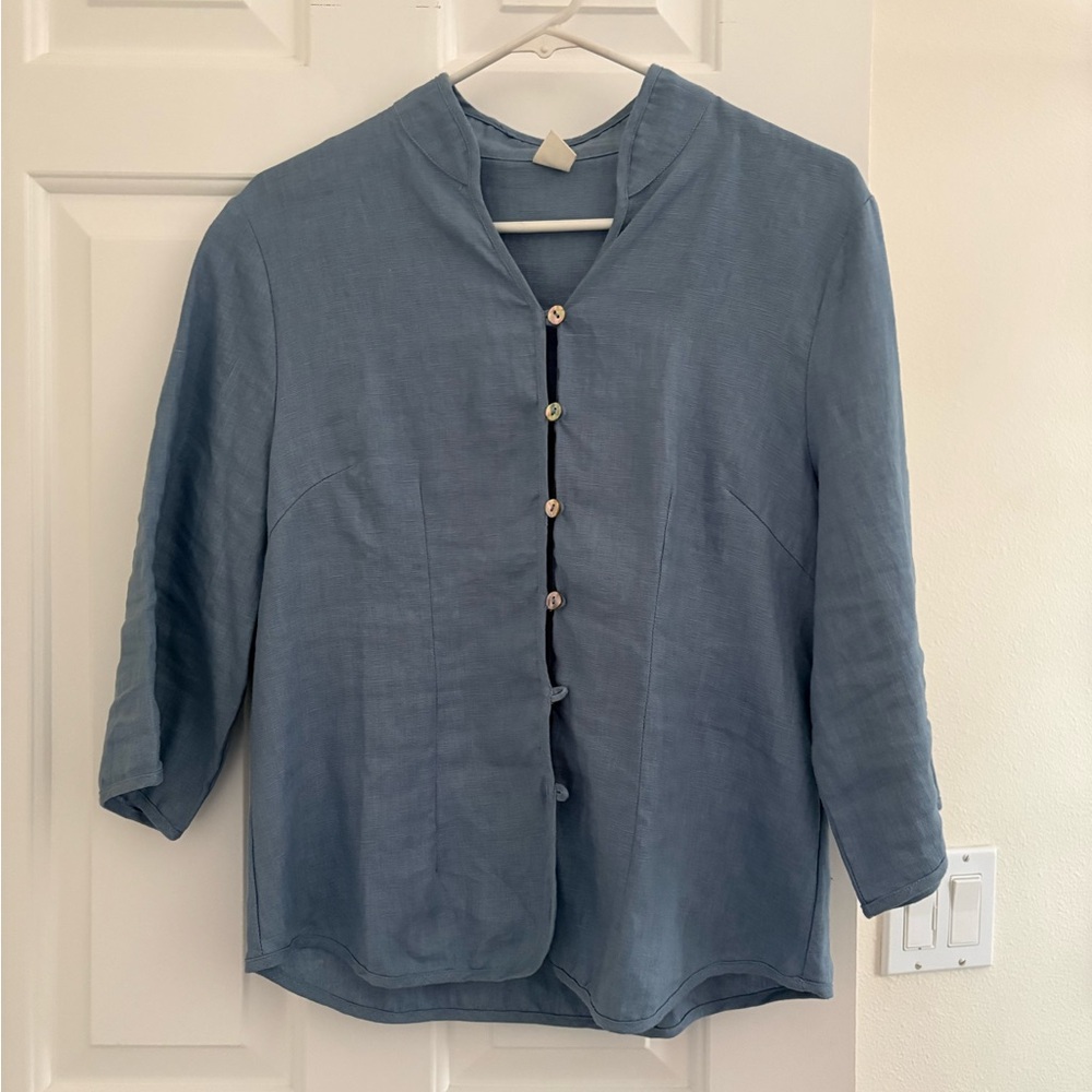 Elegant Blue Button-Up Women's Blouse